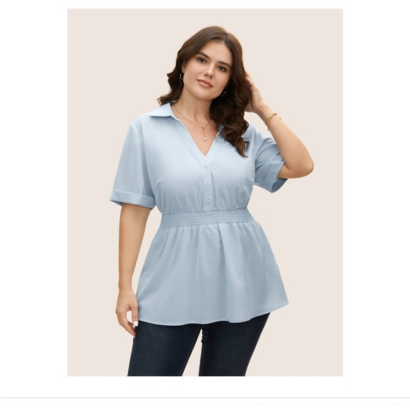 Bloomchic Plus Size LightBlue Lapel Collar Button Detail Blouse size 18-20 - Picture 1 of 10